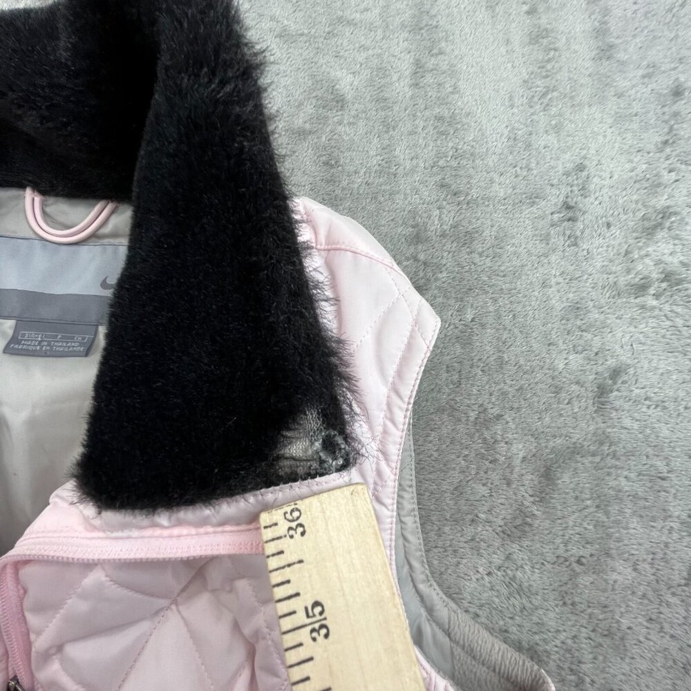 Vintage Nike Quilted Vest Womens Small Pink Faux Fur Collar Running Full Zip Y2K - Picture 6 of 14